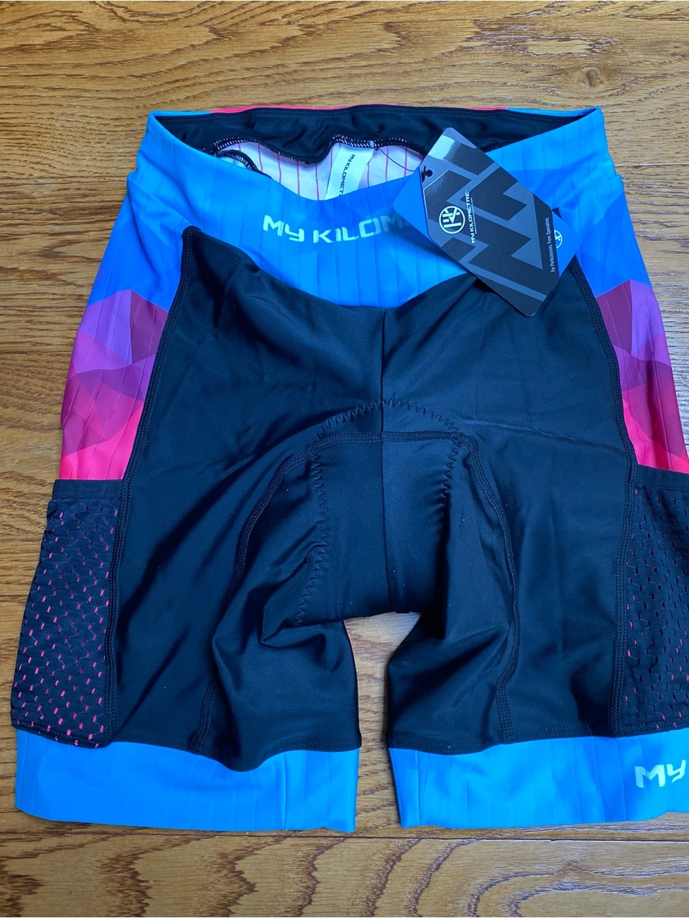 Men’s Black Cycling Shorts with Blue & Pink Panels